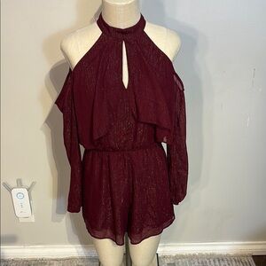 Elegant Cold Shoulder Burgundy Romper Size 4 NWOT